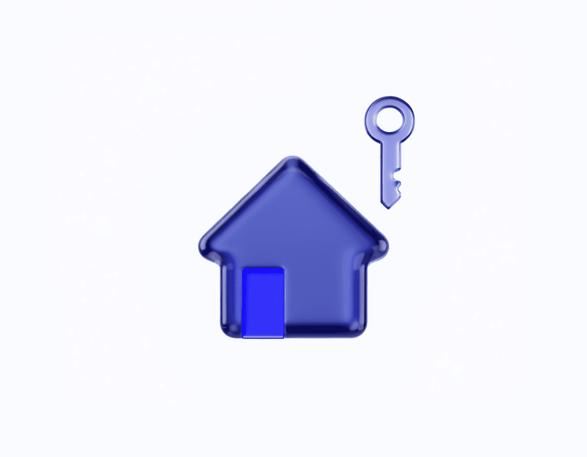 Casa y llave en vidrio esmerilado azul